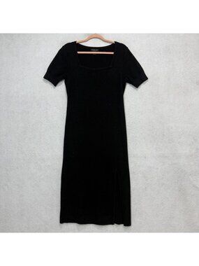 Rachel Zoe Sweater Dress Womens Large Black Square Neck Midi Side Slit